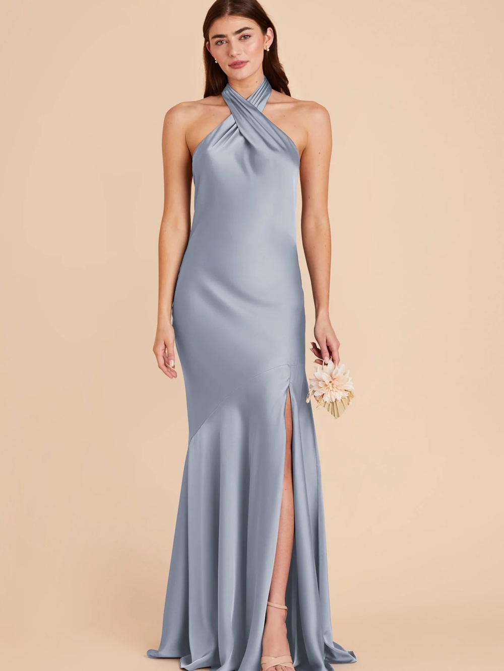 Birdy Grey Stephanie Dress in Matte Satin Dusty Blue
